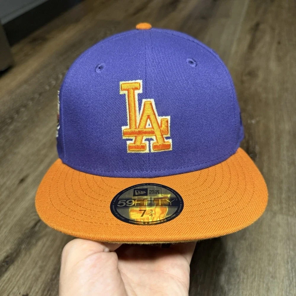 Hat Club Los Angeles Dogers New Era Cap 7 3/4 Purple‎ Orange 40th Side Patch